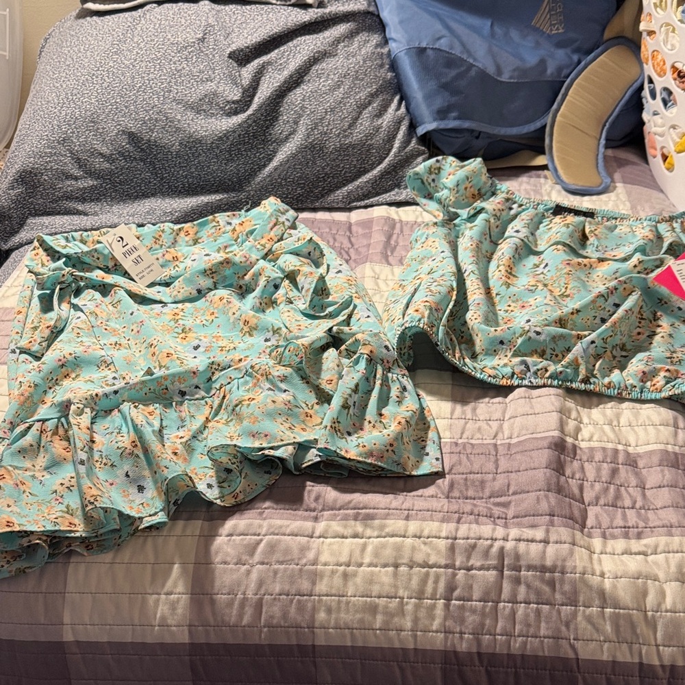 Floral Blue Skirt and Top Set